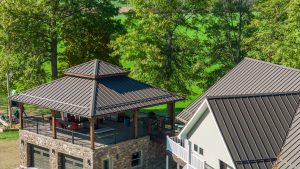 Modern gazabo with standing seam metal roof